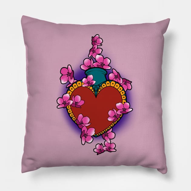 Cashed heart with cherry blossom confetti Pillow by InkSmith