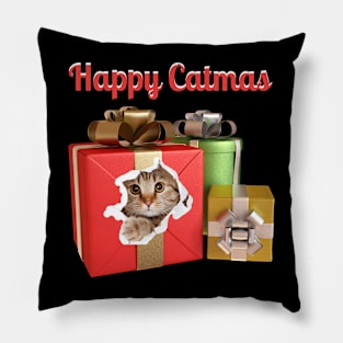 Christmas - Happy Catmas, cat in a present, family christmas pjama t-shirt Pillow