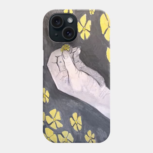 Hand holds yellow flowers. Original painting. Phone Case by Maltez