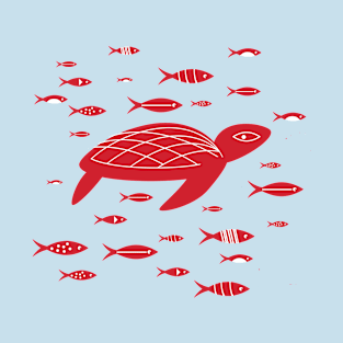 Red Turtle and Fish Swimming Underwater Sea T-Shirt