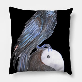 raven crow bird flying black yin yang wings winged feathers feathered Pillow