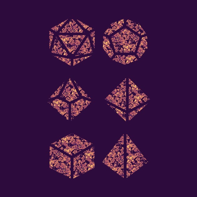 Purple Sunset Gradient Rose Vintage Pattern Silhouette Polyhedral Dice - Dungeons and Dragons Design by GenAumonier