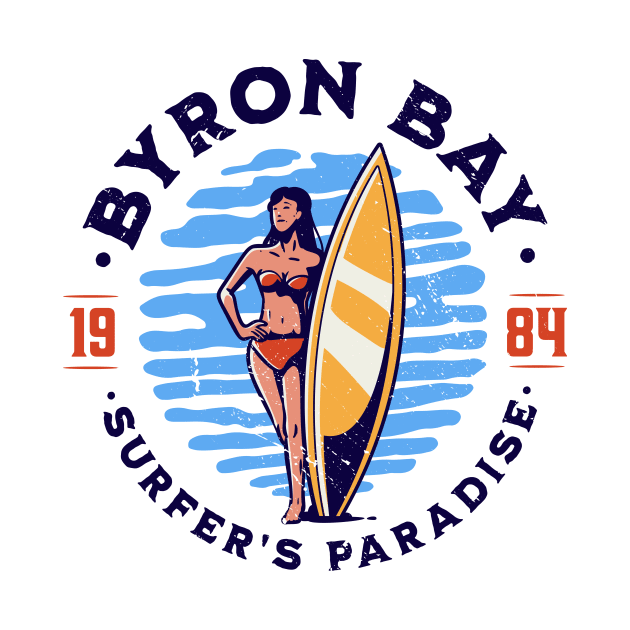 Vintage Byron Bay, Australia Surfer's Paradise // Retro Surfing 1980s Badge B by Now Boarding