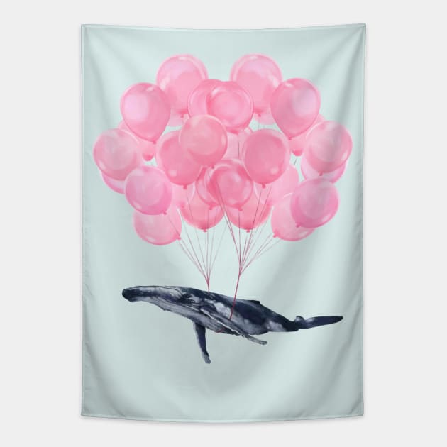 Flying Whale with Pink balloons #1 Tapestry by bignosework