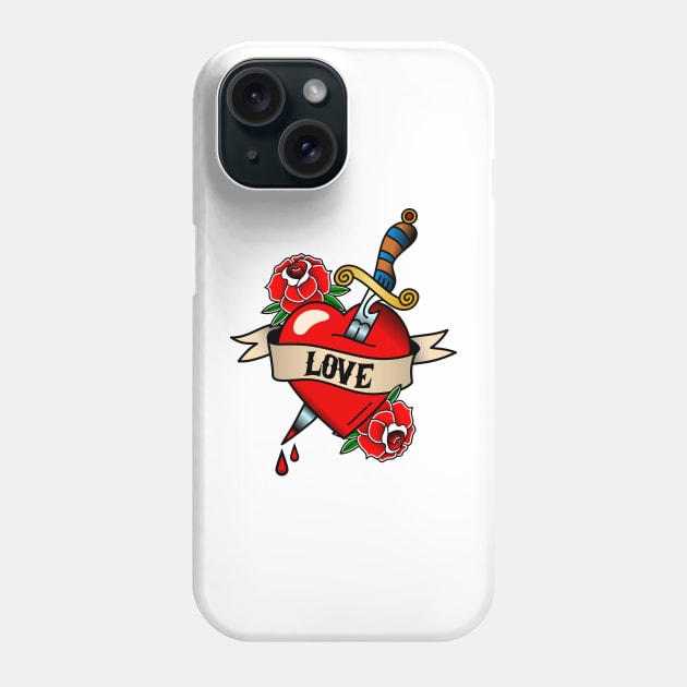 Love Heart - Tattoo Style Phone Case by NateArtDesign