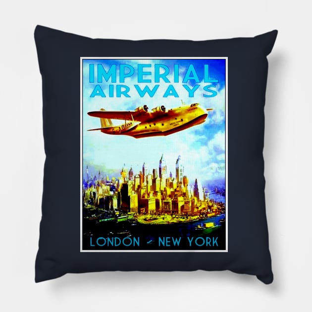 Imperial Airways Fly to London and New York Travel Print Pillow by posterbobs