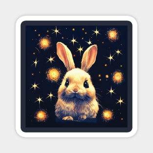 Cute Bunny Rabbit on a Starry Night Magnet