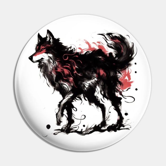 Chinese Style Ink Wolf Pin by T-Shirt Paradise