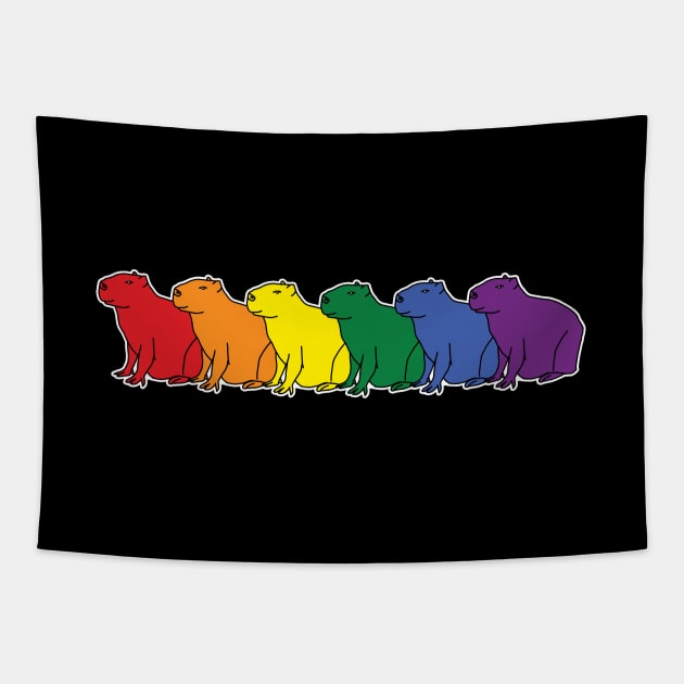 Row of Pride Flag Colored Capybaras Tapestry by ellenhenryart