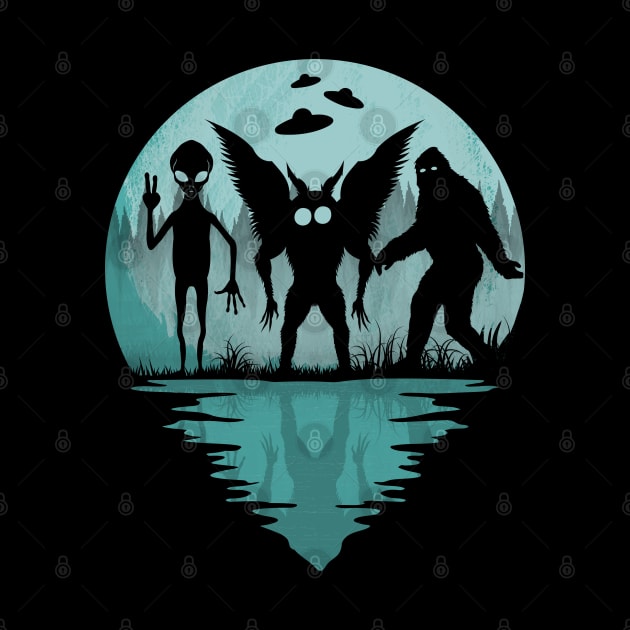 Bigfoot Mothman And Alien by Tesszero