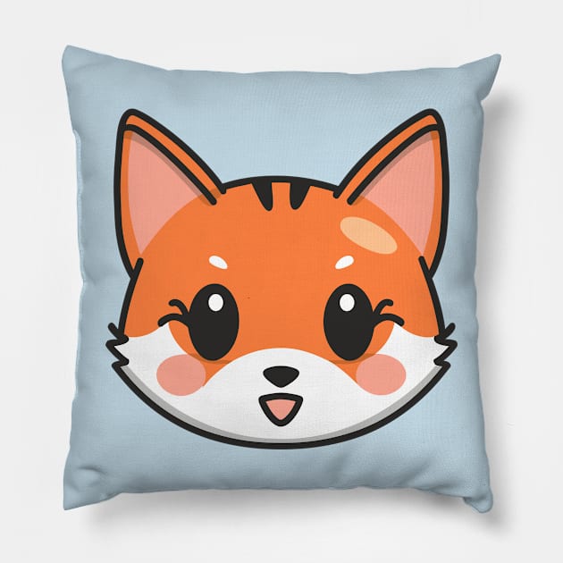 Cute Fox Face Illustration Pillow by Art-Jiyuu