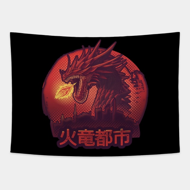 Flaming Dragon City Tapestry by Lonesto