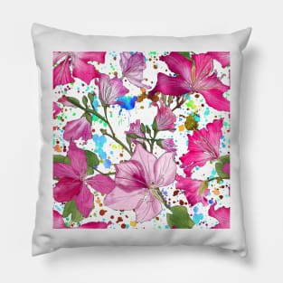 Tropical Bauhinia flowers summer print. Blooming Orchid Tree branches. Exotic flowers composition Pillow