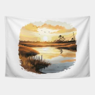 Golden Marsh Serenity Tapestry