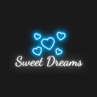 Sweet Dreams with Hearts - White and Blue Neon T-Shirt