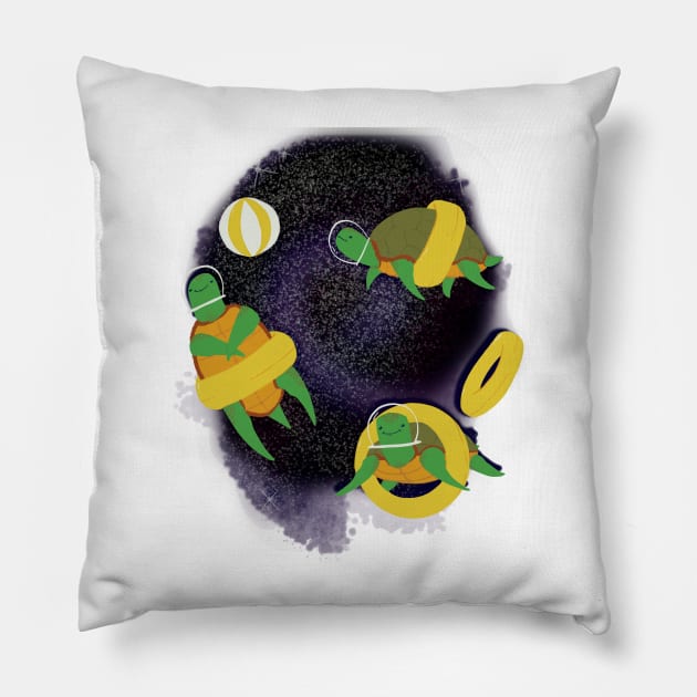 Turtles Summer Space Swimming Vortex Pillow by GhoneamArt