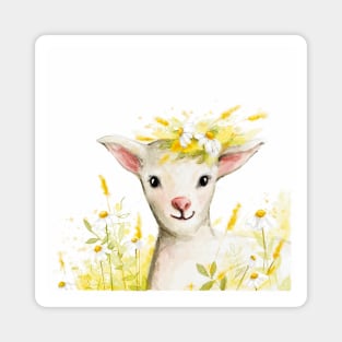 Watercolor lamb with flowers Magnet