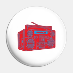 Boombox (Cyan Lines + Red Drop Shadow) Analog / Music Pin