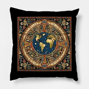 Global Map Renaissance Tapestry Travel History Tour historical traveler Pillow