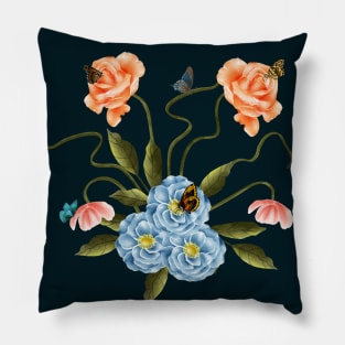 Aesthetic Butterflies on Beautiful Flowers Pillow