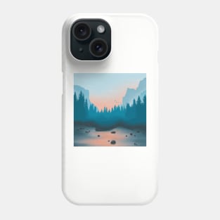 Forest Peach And Teal Minimalistic Landscape Digital Illustration Phone Case