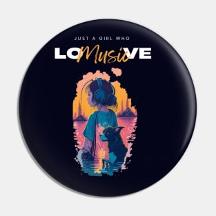 Just a girl who love music cute vintage music graphic design Pin