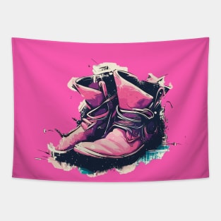 Street art vintage graffiti pink cowboy shoes Tapestry