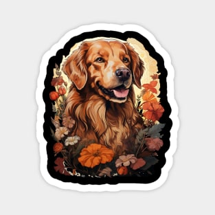 Golden Retriever  Dog Vintage Floral Magnet