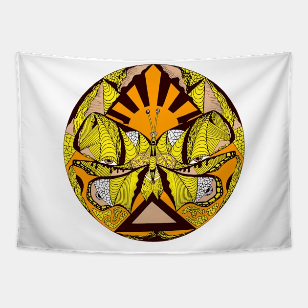 Yellow Sunrise Abstract Butterfly Tapestry by kenallouis