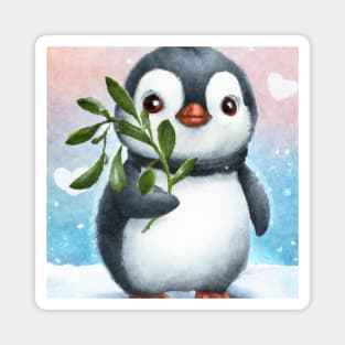 Penguin- Pucker up. Cute penguin with mistletoe Magnet