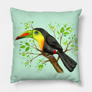 A watercolor drawing of a keel-billed toucan Pillow