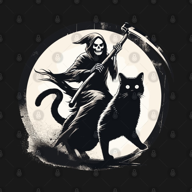 Grim Reaper Riding on Black Cat by TomFrontierArt