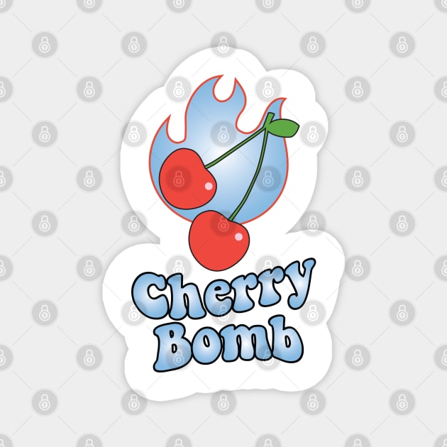 Cherry Bomb and Light Blue Flaming Design Magnet by YourGoods