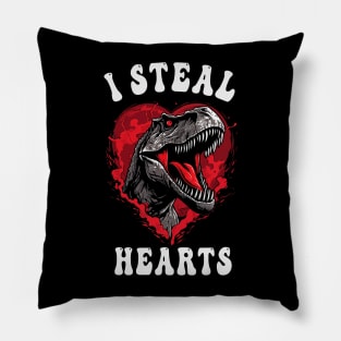 Boys Valentines Day Dinosaur I Steal Hearts Men Love T Rex Pillow