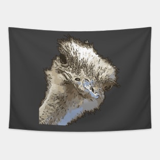 Cute Ostrich Bird Face Black Outline Art Tapestry