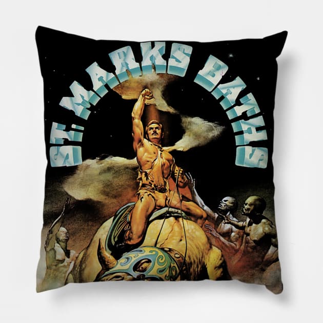 St Marks Vintage Retro Baths Gay LGBT Fantasy Scifi Pillow by WearingPride