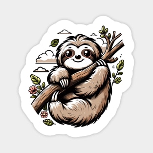 Cute Sloth relaxed on Branch: Slow Lazy Slothlife Magnet