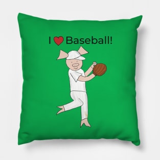 I love Baseball! Left-handed Pig baseball player, pitcher, blue, baseball Pillow