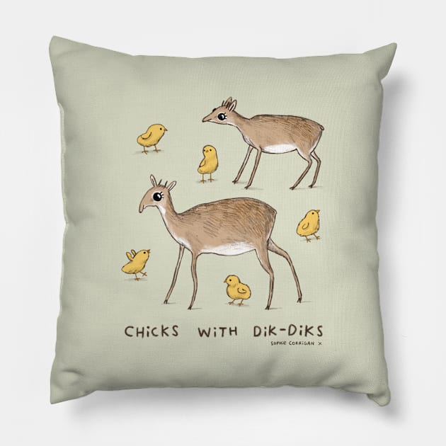 Chicks With Dik Diks Pillow by Sophie Corrigan