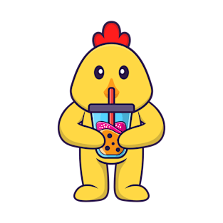 Cute chicken Drinking Boba milk tea. T-Shirt