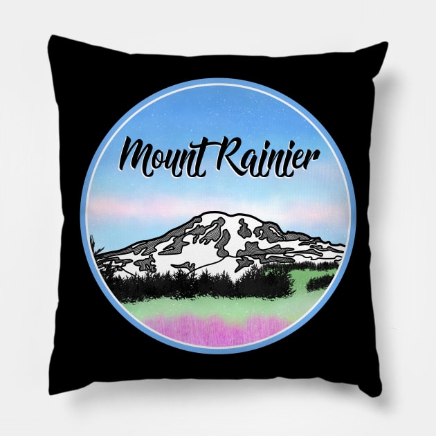 Mount Rainier Pillow by mailboxdisco