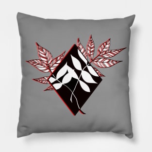 Geometric Leaf Diamond with Flora Silohettes Pillow