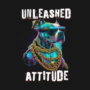 Unleashed Attitude Cool Pitbull Dog Sunglasses Chains Cute Funny T-Shirt