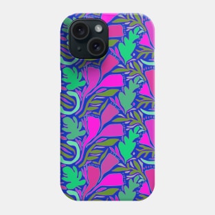 Tropical Block Print Flowers - Pink Navy Green Phone Case