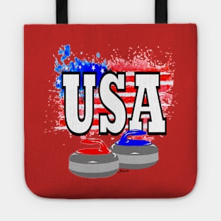 CURLING Red White Blue USA Flag Tote