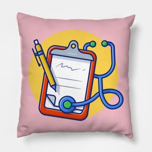 Clipboard paper with stethoscope and pen Pillow