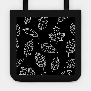 Leaves Pattern - Black and White on Black Tote