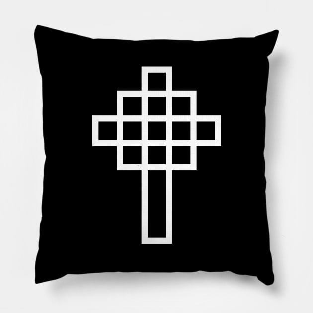 White Geometric Cross Pillow by joshthecartoonguy