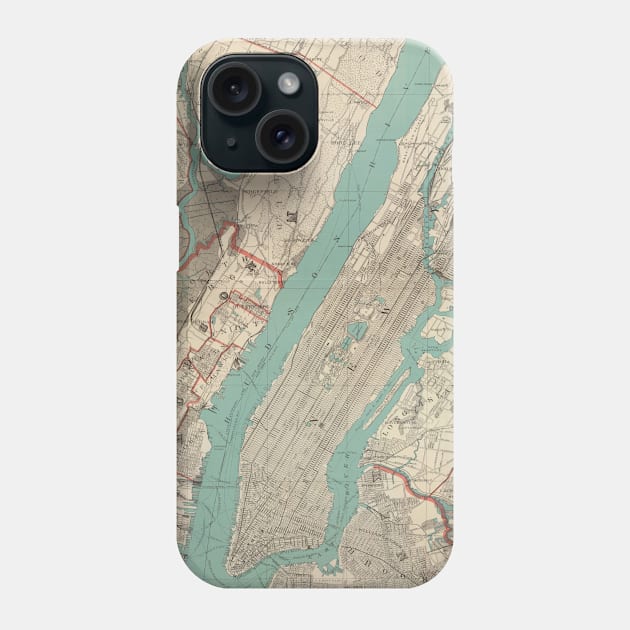 Vintage Map of New York City (1890) Phone Case by Bravuramedia