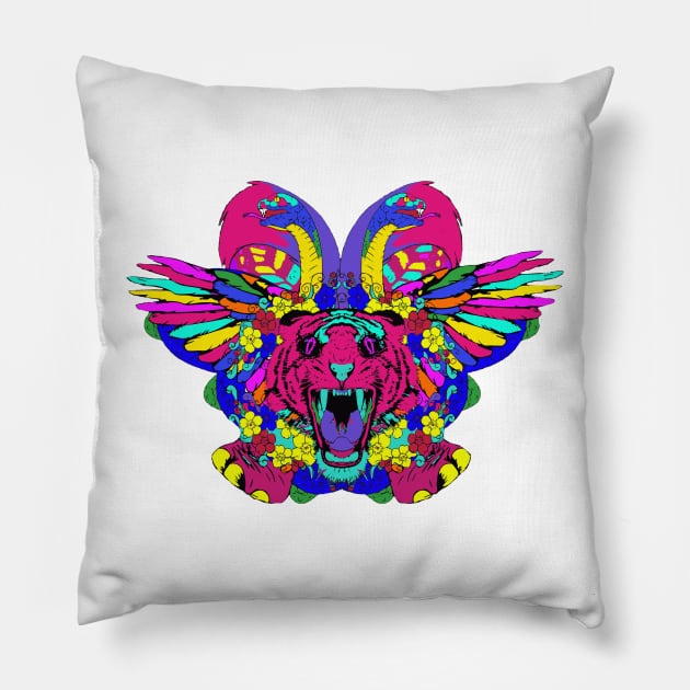 Psychedelic animal mashup Pillow by Fizzybubblech